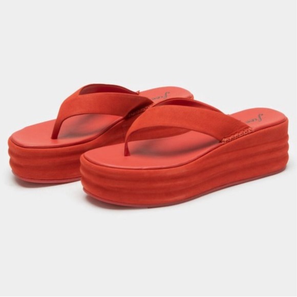 Free People‎ Red Suede Platform Thong Sandals Beachy Summer Shoes Size 38 NEW - Picture 15 of 15